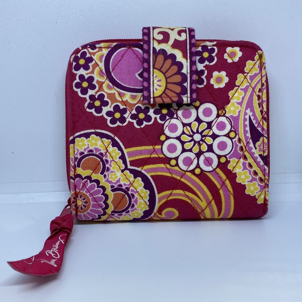Vera Bradley Bifold Wallet Pink Paisley Credit Card Holder Coin Purse